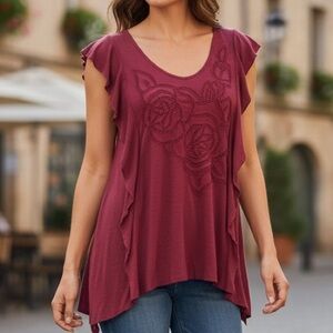 Anthropologie S Yoanna Baraschi Floral Embroidered Flutter Sleever Blouse NEW​​